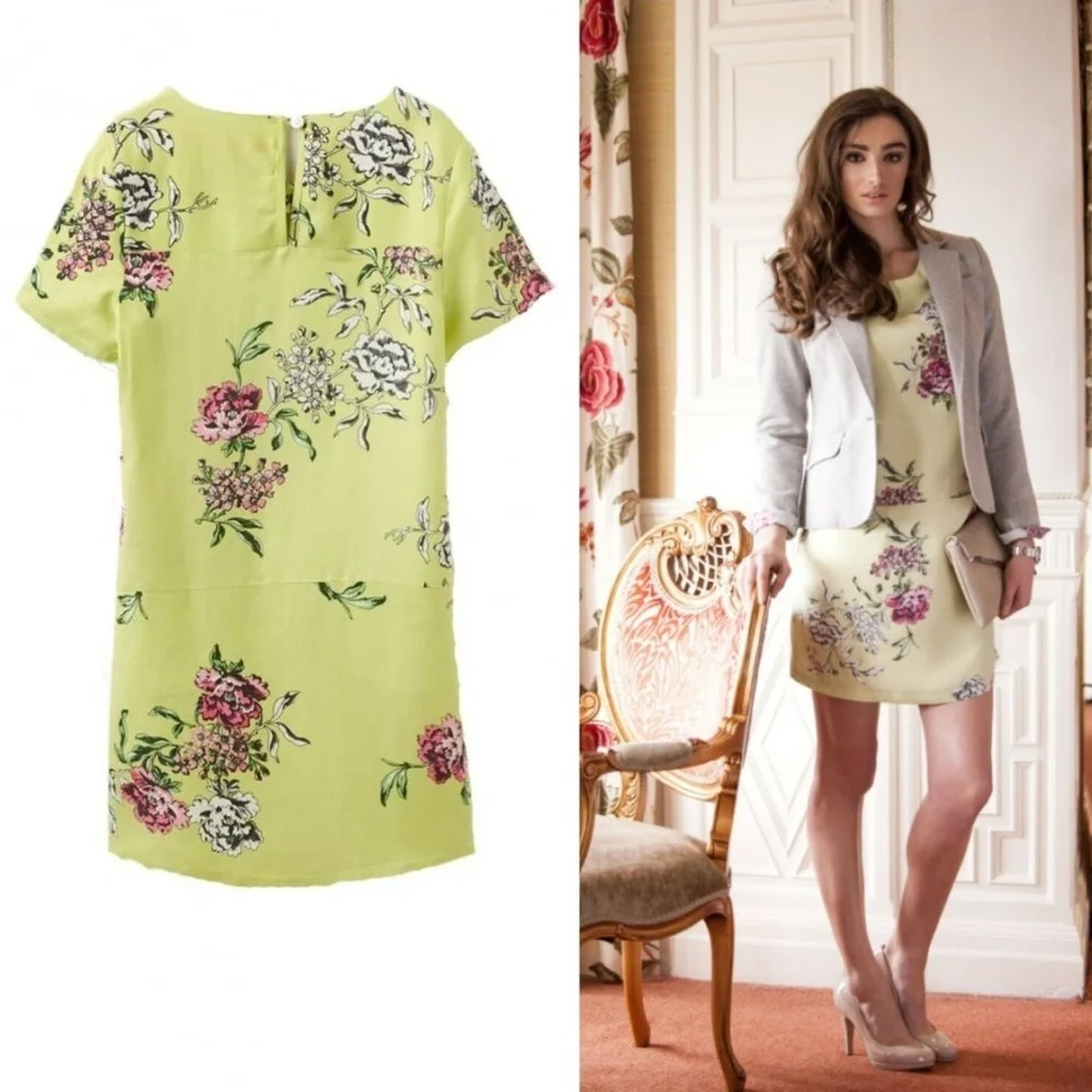 NWT Joules Floral Shift Tunic Dress Linen Blend Green Pink Short Sleeve HW6455 - Picture 3 of 9